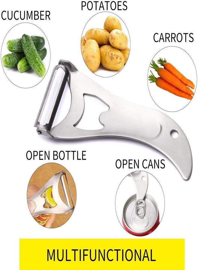 هاري - مقشرة خضراوات للمطبخ، مقشرة دوارة متعددة الوظائف من الفولاذ المقاوم للصدأ للتفاح والبطاطس والجزر والخيار والفواكه والخضراوات بتصميم مريح مانع للانزلاق (اللون: فضي) - Image 5